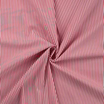 Tissu Popeline de Coton extensible rayé rouge sur fond Blanc - Au mètre