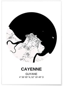 Affiche Carte Cayenne | A3 : 29,7x42cm