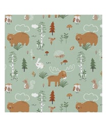 Tissu enfant coton animaux dans la forêt de 150 cm de largeur M Vert vendu par 50 cm