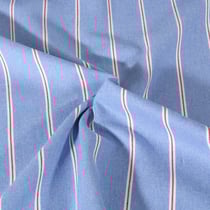 Tissu Denim jeans Coton Rayé blanc et rouge sur fond Bleu