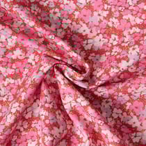 Tissu Popeline de Coton légère imprimé Inès floral décoratif rétro sur fond Framboise