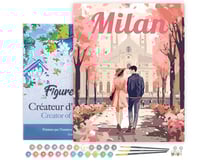 Peinture par Numéro Figured'Art avec Cadre - Affiche de voyage Milan en fleurs - Kit de Loisir Créatif DIY Numéro d'Art Complet - 40x50cm toile tendue sur châssis