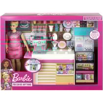 Barbie métier : la cafétéria + 20 accessoires + 1 poupée barbie - poupée mannequin - mattel - gwm03