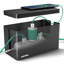 Boîte Cache Câble S (23 x 12 x 11 cm)- Cache Multiprise, Boîte Rangement Câble- Boîte Multiprise- Polystyrène-Noir- ACROPAQ