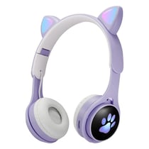 Casque Audio Lumineux Pliable Bluetooth Avec Oreilles Et Pattes De Chat Roses Purple YONIS