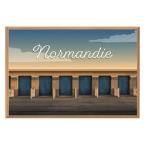 Tableau mural encadré illustration cabines Normandie 65x97 cm