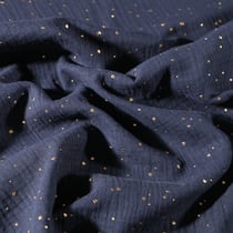 Tissu Double gaze Lina Pois dorés sur fond Bleu marine