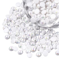 150 PERLES CABOCHON Demi Rond à coller acrylique Blanc NACRE avec Reflets multicolores 5 mm