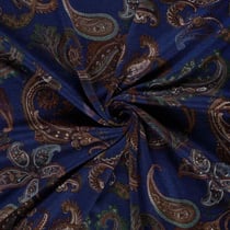 Tissu Jersey Viscose Aliénor motif paisley Marron sur fond Bleu marine