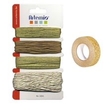 Assortiment de ficelles dorées + masking tape doré à paillettes 5 m
