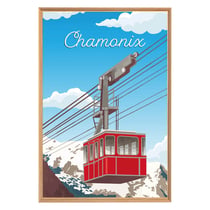 Tableau mural encadré illustration téléphérique Chamonix 65x97 cm