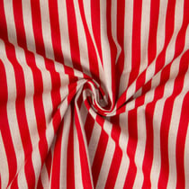 Tissu Toile Polycoton aspect Lin Rayé rouge sur fond Naturel