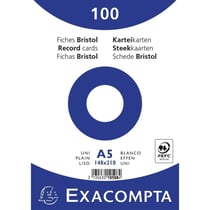 Fiches bristol - A5 - Unie - Non perforées - Blanc - Lot de 100 - Exacompta
