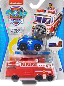 Coffret 2 véhicules métal pat patrouille camion pompier marcus + camion police chase - chien - paw patrol - spin master - 20124311