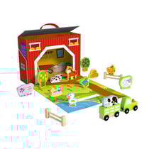 Mallette de jeu en bois Animaux de la ferme - 17 pièces