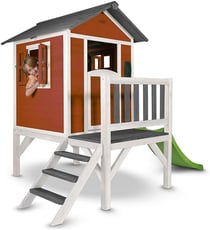 AXI Maisonnette Lodge XL en bois Rouge toboggan Vert - Axi House