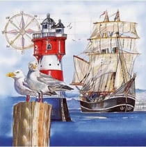 Lot de 4 serviettes en papier découpage collage 33 cm OCEAN VOILIER PHARE MOUETTE