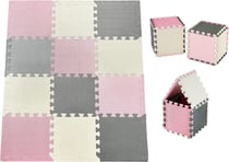 Moby-System Tapis d'eveil Tapis de Puzzle pour Bébé 120 x90 x 1,2 cm - Grand Tapis de Jeu - 12 Pièces + Bords - sans Odeur sans Polluant - Rose