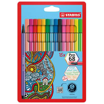 Lot de 10 pochettes de 15 feutres de dessin pointe ogive moyenne 1 mm - STABILO - Multicolore