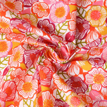 Tissu Popeline de Coton  Clem fleurs Roses sur fond Blanc