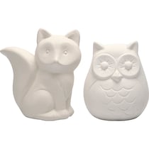 Tirelire, hibou et renard, H : 9 cm, blanc, 2 pièces/ 1 Pq.