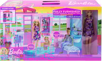 Barbie maison transportable avec piscine + 20 accessoires + 1 poupée mannequin - mattel - fxg55