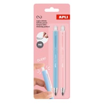 Lot de 2 Crayons graphite - HB - Bleu ciel et rose - Rétractable - Mine infinie - Ne se taille pas - Facile à effacer - Apli