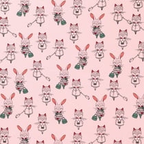 Tissu Jersey Coton Lapines et renardes Vertes et roses sur fond Rose