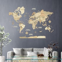 Carte du Monde en Bois 3D CREATIFWOOD Claire, L (150 x 105 cm) - Décoration Murale