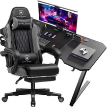 Chaise gaming avec bureau - GTPLAYER - Combo - Tissu gris/noir - Repose-pied télescopique