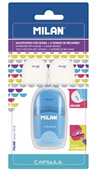 Blister gomme avec taille-crayons CAPSULE + 2 recharges gommes
