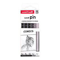 5 feutres écriture et dessin - Pour comics - Noir - Gris foncé - Gris clair - Uni-Ball