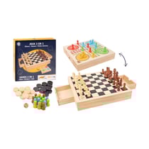 3 Jeux en 1 Jeu de Dames – Jeu d echecs et Petits Chevaux - Jaune - MGM