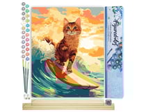 Peinture par Numéro Figured'Art - Chat surfeur - Kit de Loisir Créatif DIY Numéro d'Art Complet - 40x50cm toile roulée + châssis en bois à monter
