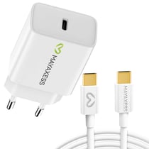 Mayaxess Chargeur Secteur 20W pour Samsung Galaxy S25 Ultra avec Câble USB-C 1m Blanc