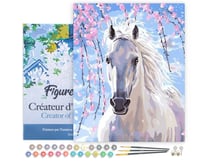 Peinture par Numéro Figured'Art avec Cadre - Cheval et Fleurs blanches - Kit de Loisir Créatif DIY Numéro d'Art - 40x50cm toile tendue sur châssis