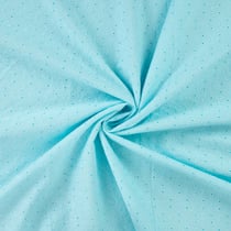 Tissu Coton brodé ajouré Fleuris sur fond Bleu turquoise