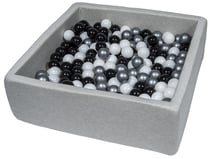 Piscine à balles pour enfant, 90x90 cm, Aire de jeu + 200 balles noir, blanc, argent - Velinda