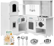Cuisine Enfants Bois Angle - Disposition L - Grand Frigo Plaque de Cuisson Lave Linge Micro-ondes