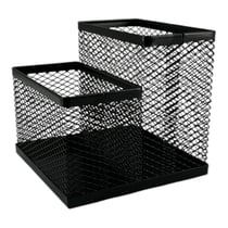 Pot à crayons - Carré - 2 compartiments - Métal - Noir - Pour le bureau et la maison