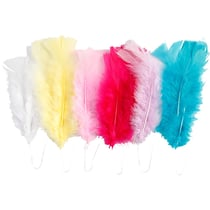Plumes, L : 11-17 cm, ass. de couleurs, 18 boule/ 1 Pq.