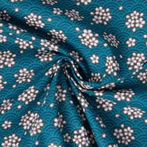 Tissu Coton imprimé Arty Washi éventail fleuris sur fond Bleu