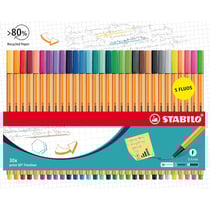 Stylos feutre - Pointe fine - STABILO point 88 - 30 couleurs dont 5 fluo