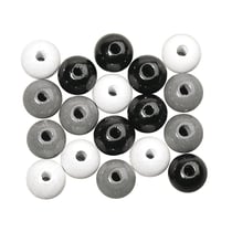 Assort. Perles en bois FSC 100%, 12mm ø, tons noirs / blancs, polies, 32 pièces