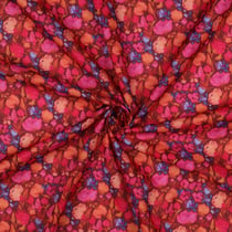 Tissu Voile de Coton digital bouquets fleurs sur fond Bordeaux