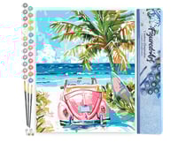 Peinture par Numéro Figured'Art - Voiture rose près de la mer - Kit de Loisir Créatif DIY Numéro d'Art Complet - 40x50cm sans châssis en bois