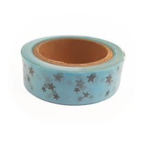 Washi Tape bleus à Étoiles argentées 15 m x 15 mm