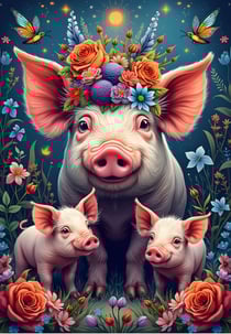 Puzzle 1000 pièces - Famille Cochon en Promenade - Alipson Puzzle