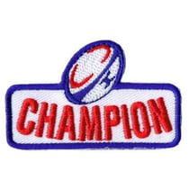 Ecusson thermocollant champion rugby 5x3.5cm