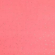 Tissu Double gaze Baya Pois dorés sur fond Corail